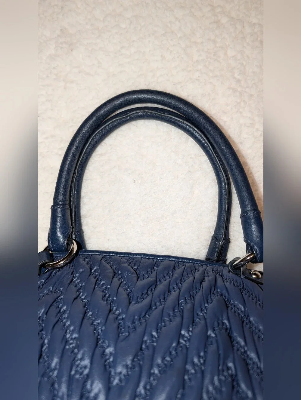 Coach Madison 70th Anniversary Quilted Chevron Navy Blue Nylon Satchel EUC